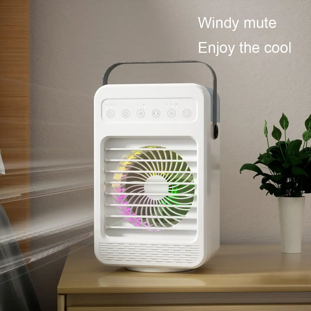 

Mini Air Conditioner Timing Air Cooler Fan With Atmosphere Light USB Multifunctional Cooling Fan Office Desktop Moisturizing Fan