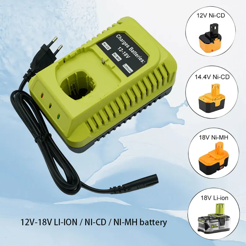 

Chargeur de batterie Li-Ion 12V-18V NI-CD NI-MH pour Ryobi P102-P108, vert citron, adaptateur avec prise EU/US, P117