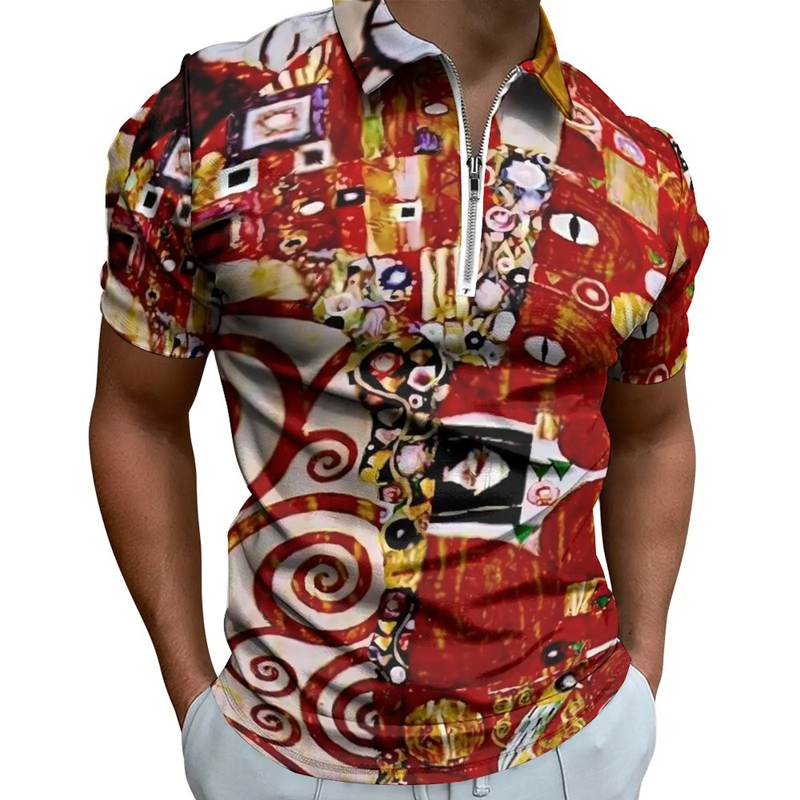 

Gustav Klimt Print Polo Shirts Man The Trees of Life Casual Shirt Summer Street Style T-Shirts Short Sleeve Graphic Oversize Top