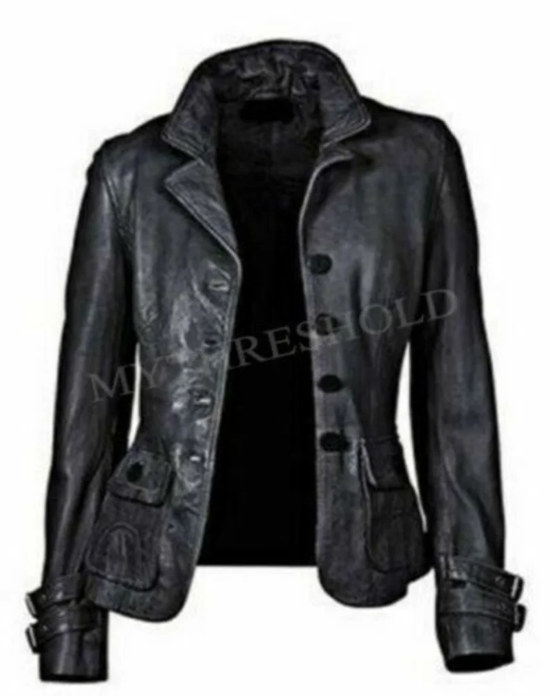 New Women Genuine Lambskin Jacket Soft Leather Motorcycle Slim Fit Biker Coat Single Breasted Fashionable Outwear