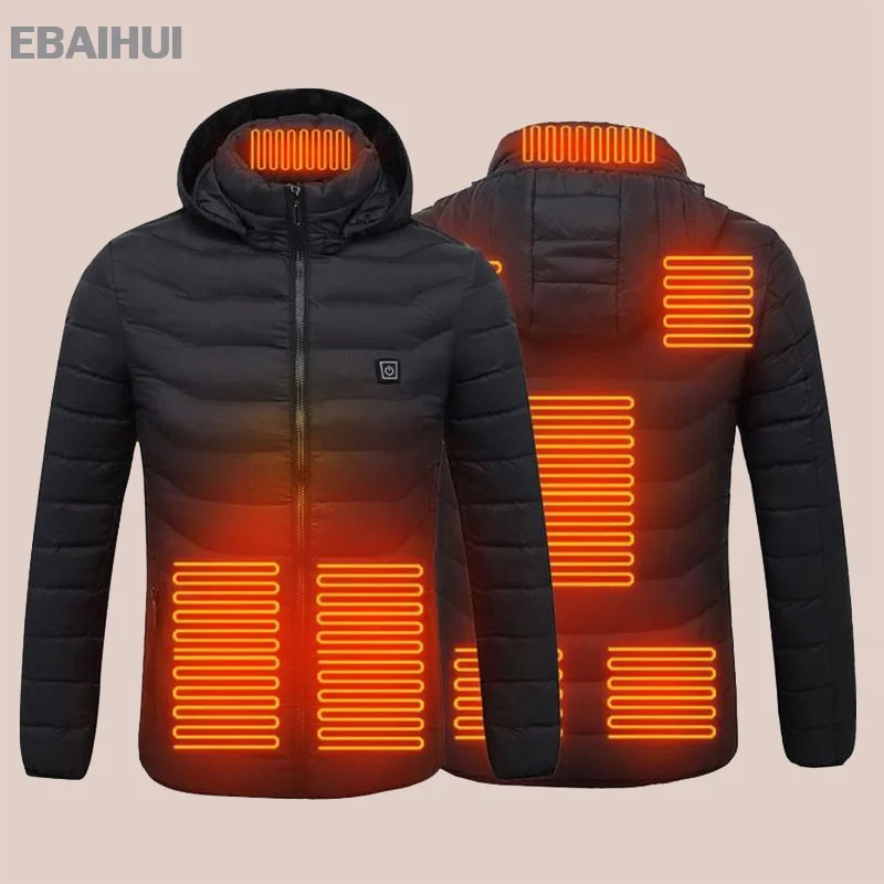

EBAIHUI Heated Jackets Down Cotton Warm Winter Men Clothing USB Electric Heating Hooded Jacket Thermal Coat Fast Ship Aisan Size