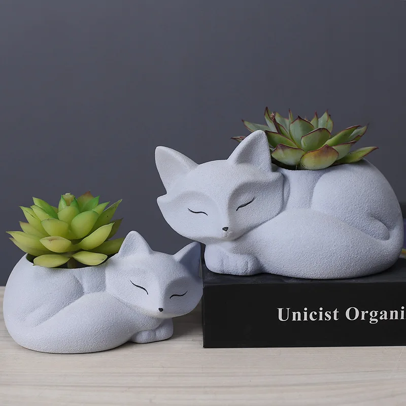 Fox Cat Succulent Flower Pot Ashtray Pen Holder Silicone Mold  Making Home Decoration with Epoxy Plaster Cement Handicraft