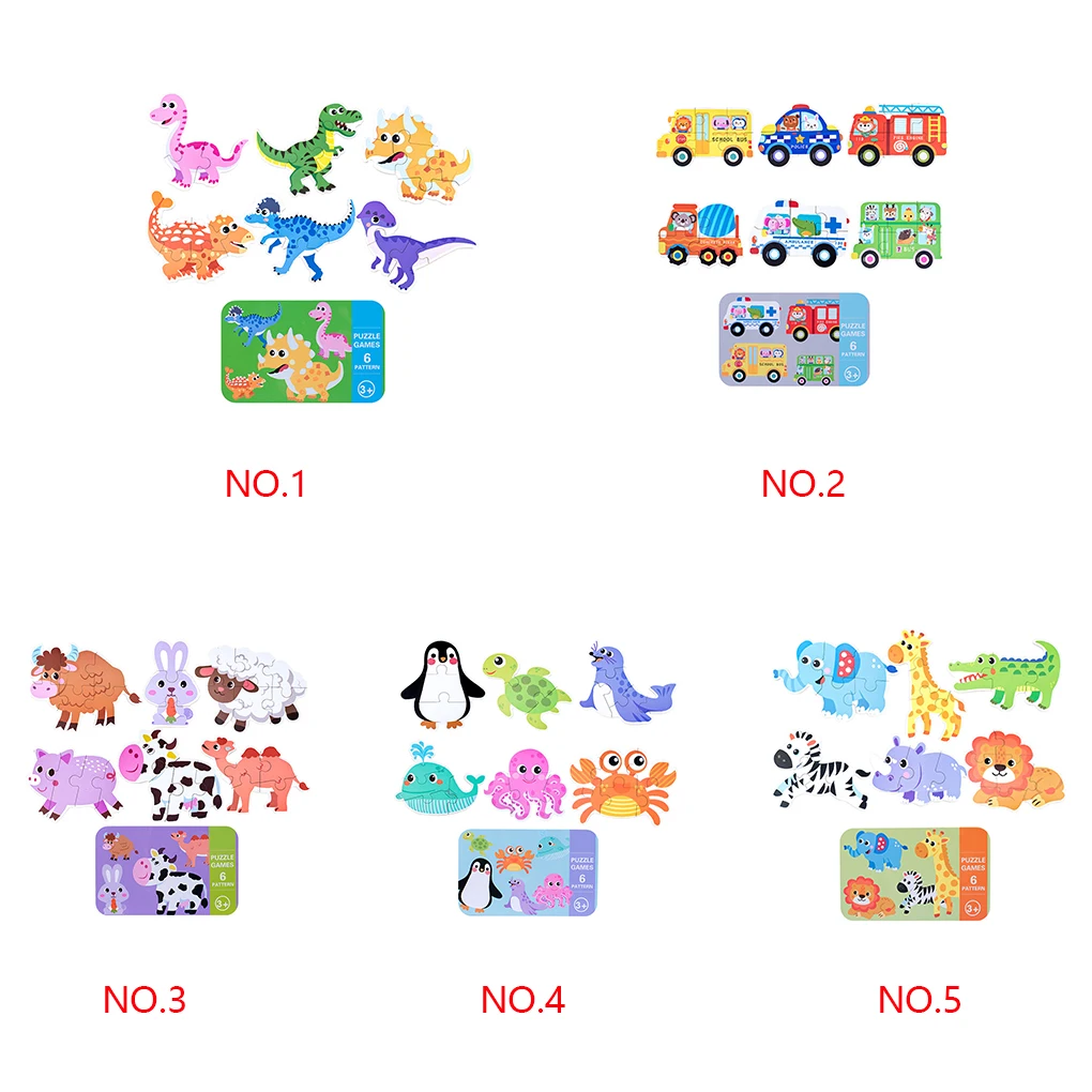 

Children Toys 6-in-1 Box Puzzle Jigsaw Wooden Toys Cartoon Animals Puzzles Kids Educational Toy