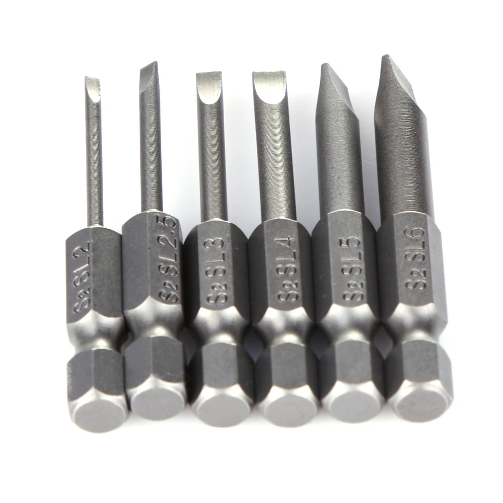 

6Pcs 50mm Alloy Steel Magnetic 2.0-6.0mm Flat Head Slotted Tip Screwdrivers Bits Set 1/4 Inch Hex Shank