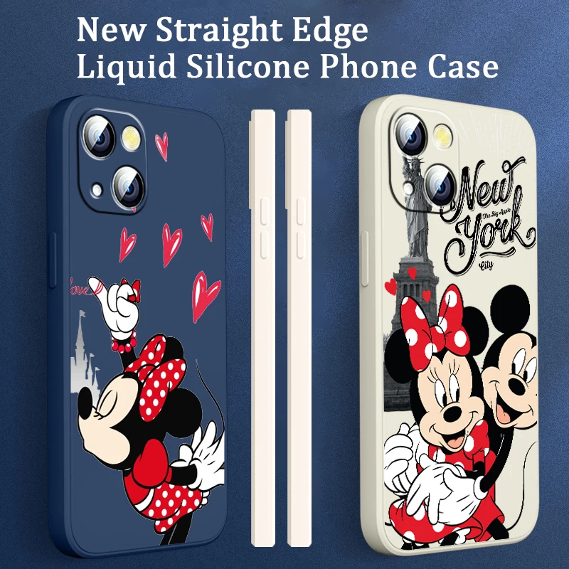 

Phone Case For Apple iPhone 14 13 12 Mini 11 XS Pro Max X XR 8 7 SE Plus Cover London Disney Mickey Minnie Liquid Rope Funda