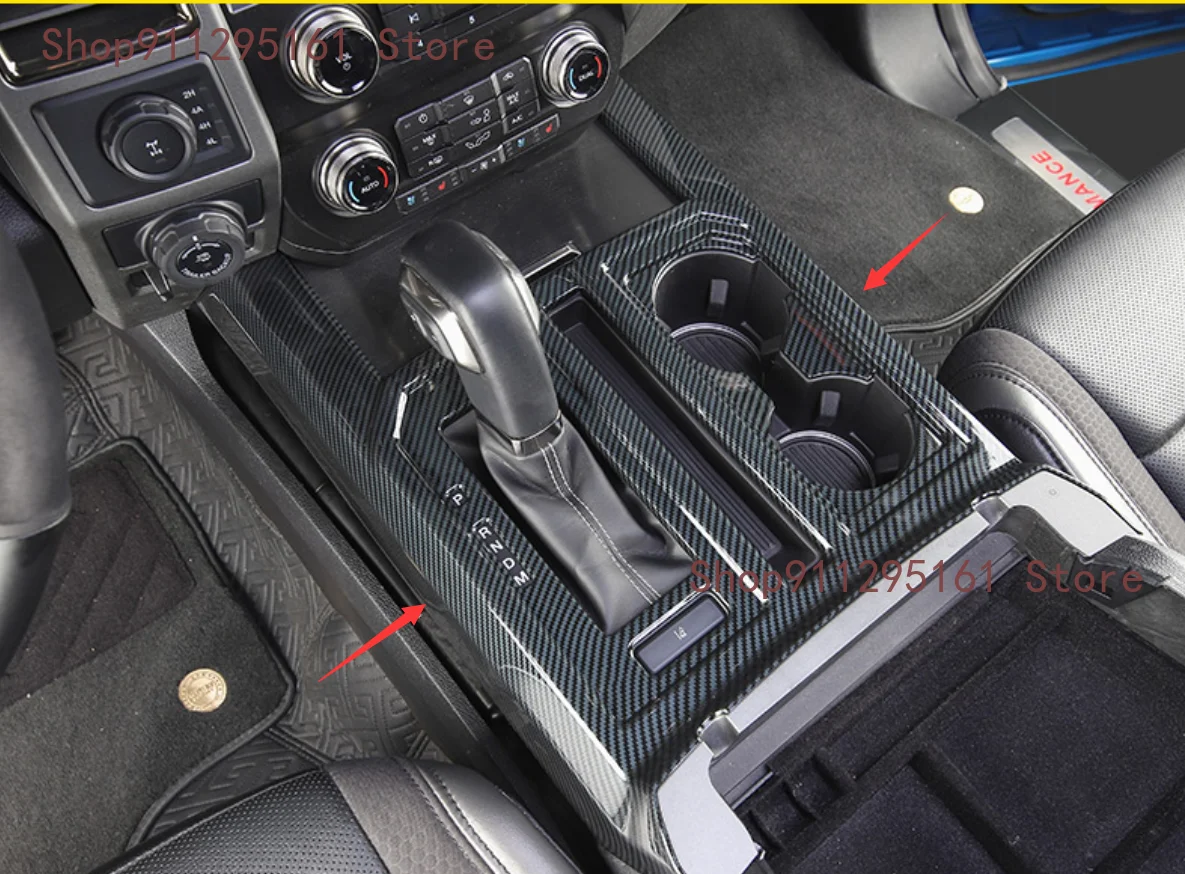 

for Ford F150 F-150 2015-2021 Gear Shift Water Cup Holder Decoration Cover Trim Sticker Car Interior Accessory ABS Carbon Fiber