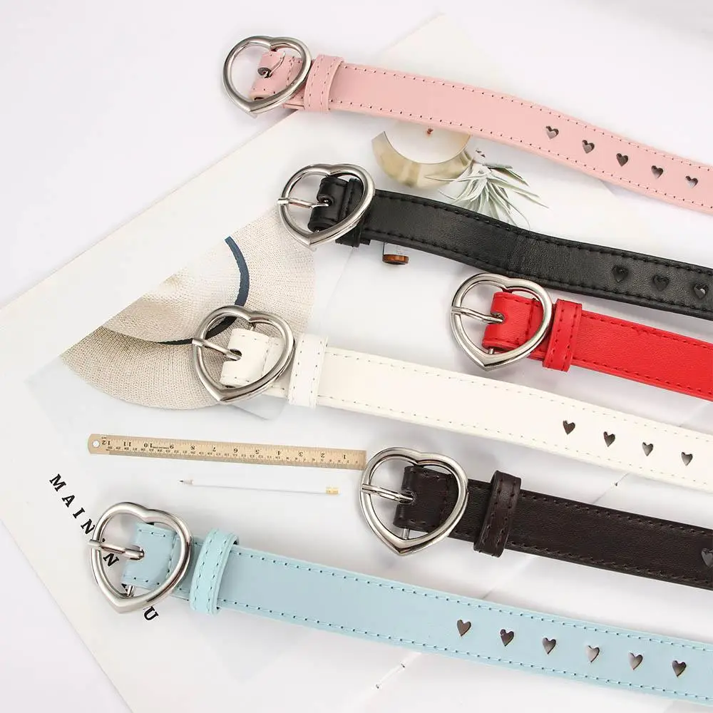 

Korean Adjustable Unisex Children Vintage Female Width Leather belt Heart Waistband Belt accessories