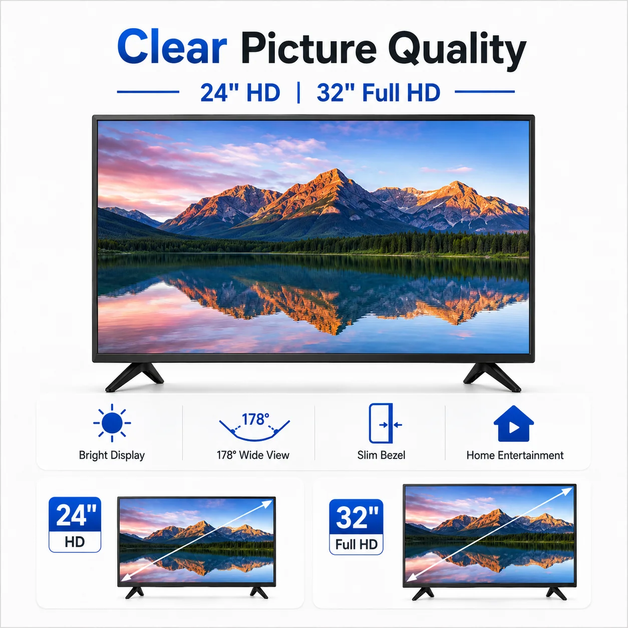 Фото NallonHU 24/32-дюймовый Android Smart TV, ультратонкий LED-телевизор с плоским экраном, Wi-Fi, Google Play, HDMI, USB, для дома и отелей. №3