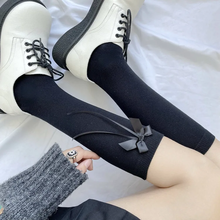 

Japanese Ladies Socks Bow Calf Socks Cute Lolita Socks Long Tube Women's Socks Sweet Solid Color Calf Socks Cosplay