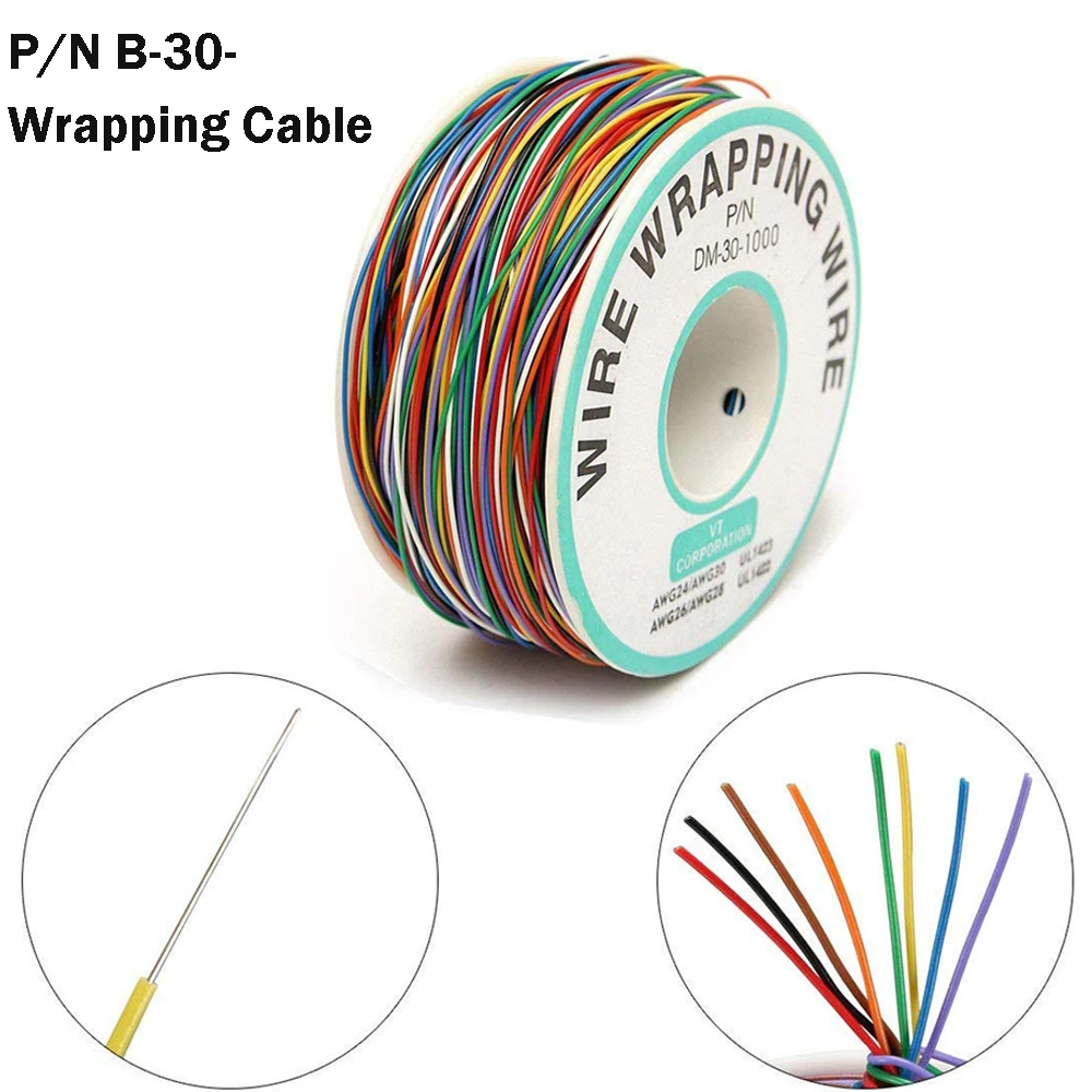 8-проводной цветной изоляционный тестовый кабель P/N B-30-1000 250 м 30AWG Луженый Медный твердый кабель