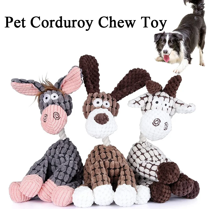 

Dog Toys Donkey Shape Corduroy Chew Toy For Puppy Squeaker Squeaky Plush Bone Molar Pet Toys Bite Resistant Teeth Cleaning Toy