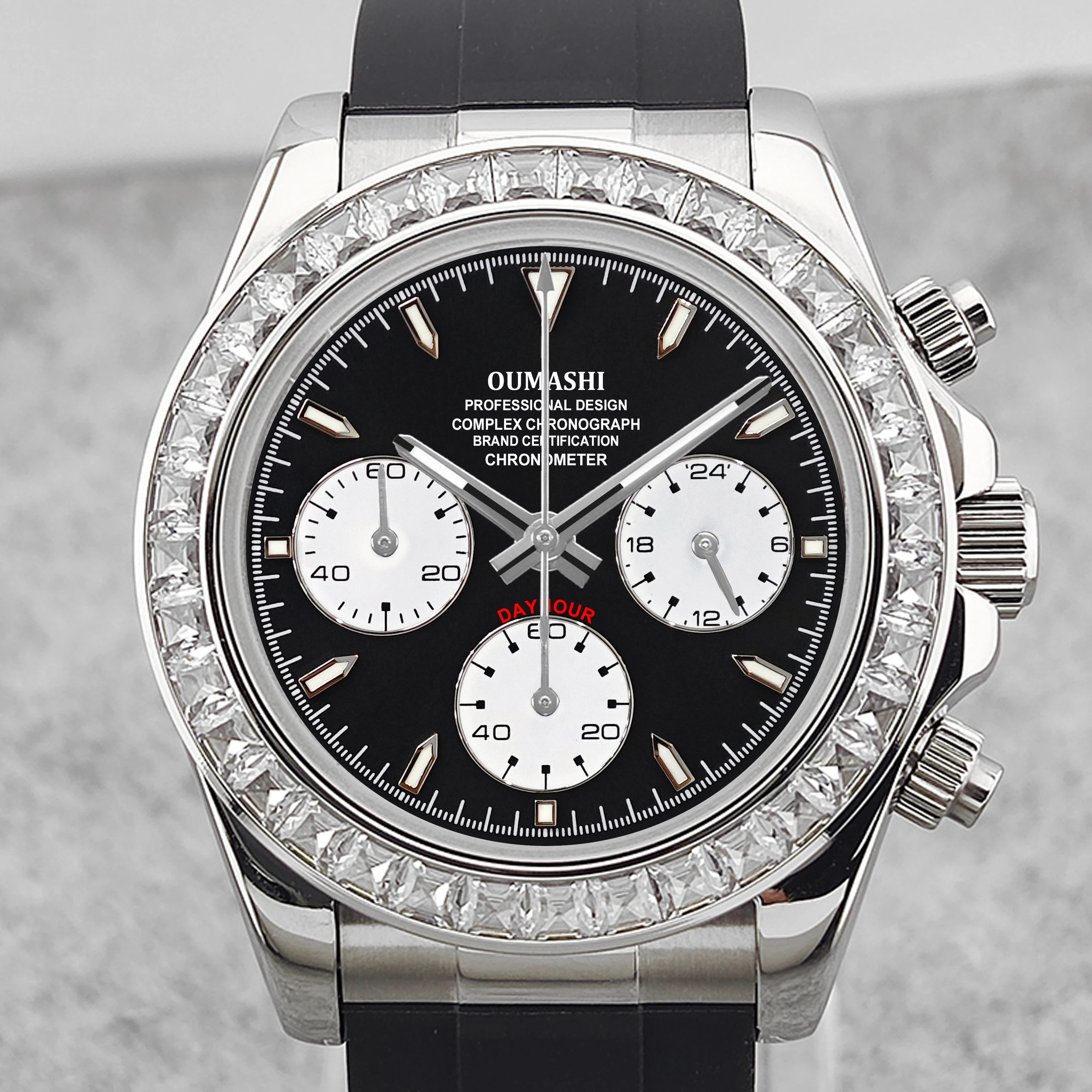OUMASHI 42 мм серебряные мужские часы с хронографом и бриллиантами VK63 кварцевый