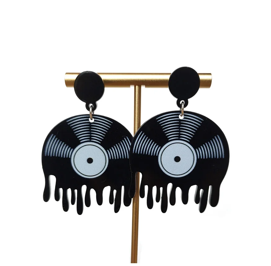 Vintage Fashion Round Vinyl Record Exaggerated Hip Hop Acrylic Earrings For Women