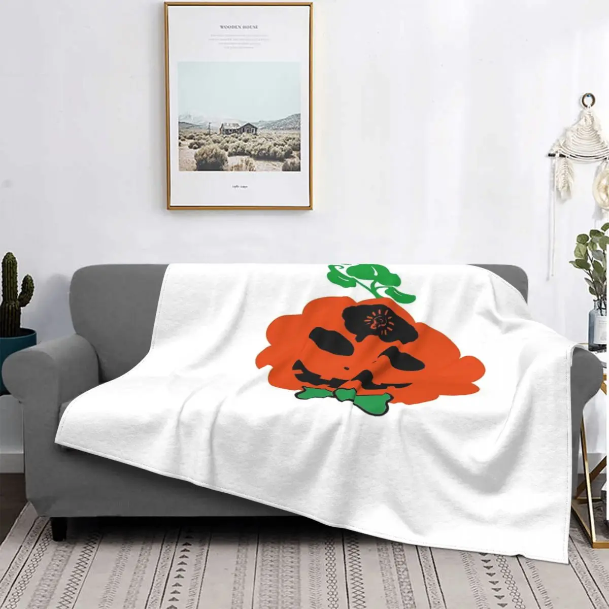 

Plantilla de calabaza de cara Silly, 2 mantas, colcha, cubierta de cama a cuadros, mantas para camas