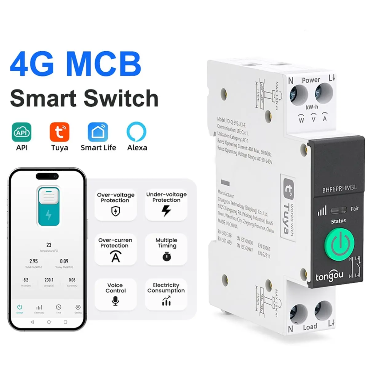 Фото ГОРЯЧО! Умный автоматический выключатель UYA 4G LTE GSM MCB 1-63А с функцией измерения мощности, дистанционным управлением через Wi-Fi и приложение для умного дома №3