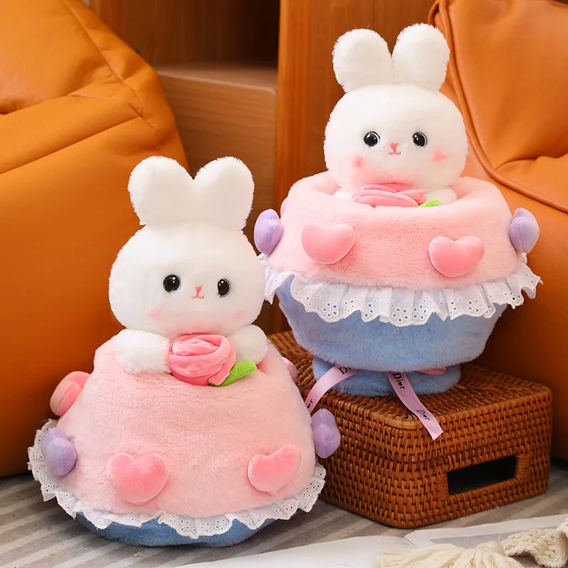 

Creative 2 in 1 Cute Princess Rabbit Bouquet Soft Plush Toy Stuffed Bunny Plushie Doll For Kids Girlfriend Valentine's Day Gifts