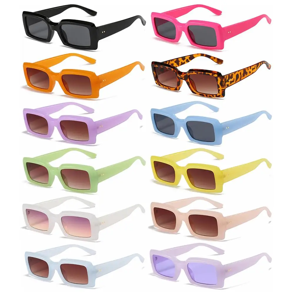 

Солнцезащитные очки Квадратные для мужчин и женщин, трендовые маленькие прямоугольные солнечные очки желеобразного цвета, с защитой UV400, в стиле ретро