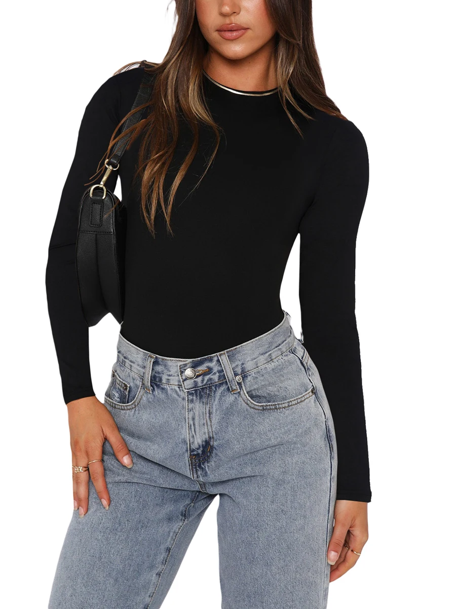 

Женская облегающая футболка с длинным рукавом и круглым вырезом