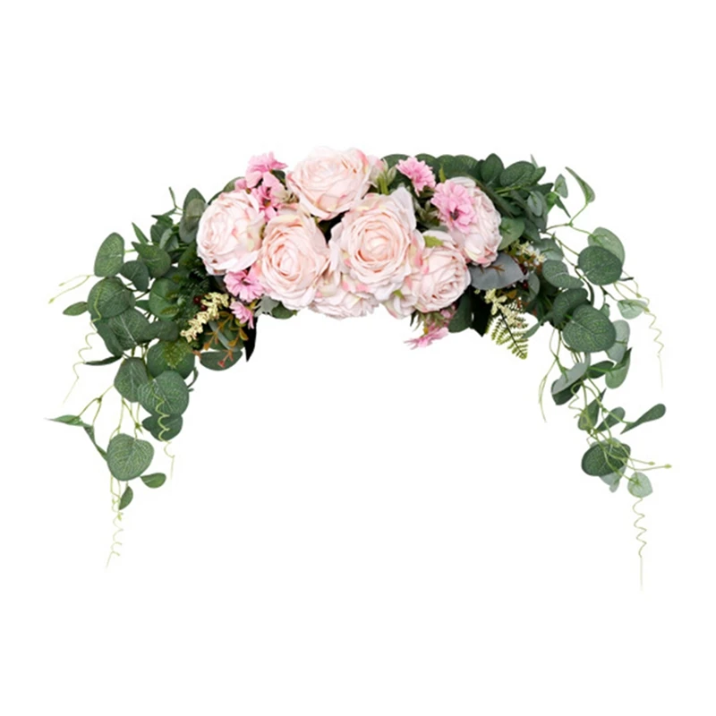 

Artificial Rose Flower Swag, Faux Swag With Pink Flowers For Front Door Arch Wedding Party Mirror Tabletop Chair Decor