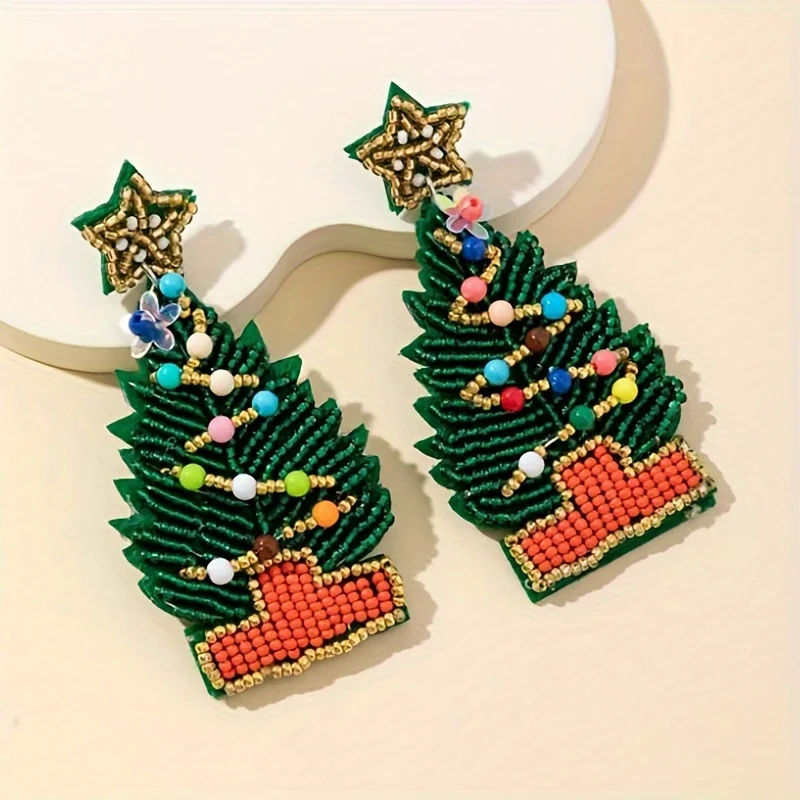 Богемные Висячие Серьги Ручной Работы В Форме Рождественской Елки И