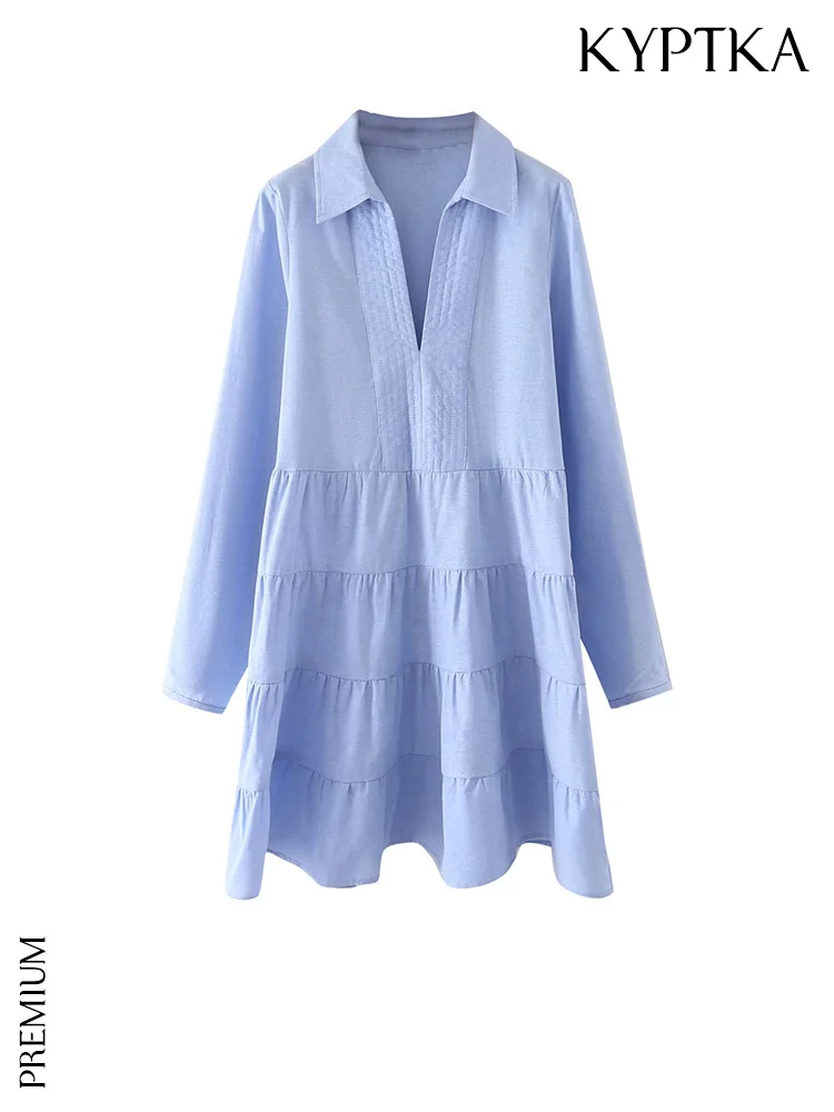 

Платье женское оксфордское с оборками, V-образным вырезом и длинным рукавом