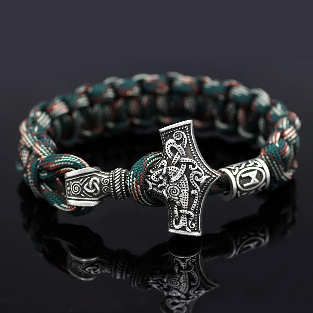 

Vintage Norse Viking Thor's Hammer Valknut Bracelet For Men Charm Handmade Braided Bracelets Fashion Jewelry Gifts Dropshipping
