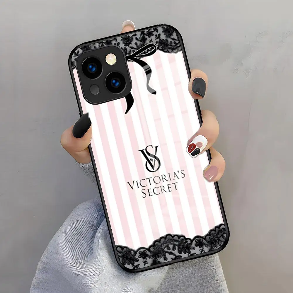 Фото Противоударный стеклянный чехол V-Victorias Pink Secret для iPhone 17 Pro Max, 15 Pro, 16, 14 Plus, 12, 13 Mini, 11 Pro №1
