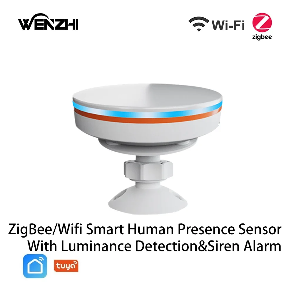 

ZigBee 3.0/Wifi Human Presence Sensor 5V MMwave Radar With Siren Alarm Motion Lux Detection Tuya/Smart Life Home Automation DIY