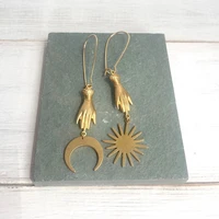 boho gold color hand shape sun and moon drop dangle earrings for women girl gift charm fashion jewelry accessories