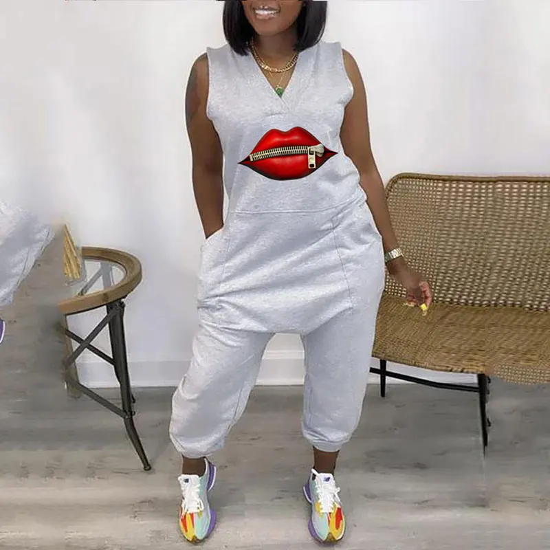 

Женский комбинезон 2022, Новый Повседневный свободный джемпер большого размера с V-образным вырезом и карманами, женский комбинезон без рукав...