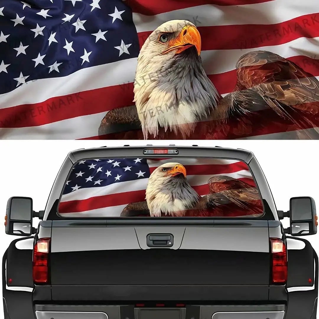 

American USA Flag Eagle Car Rear Window Sticker Decoration,Perforated Window Film Decals for Truck Back Windshield,Scratch Hidde