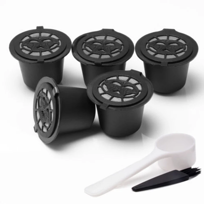 

5Pcs Coffee Capsules Reusable Pods +Spoon For Nespresso Machines Convenient High Quaility Filter Useful Newest