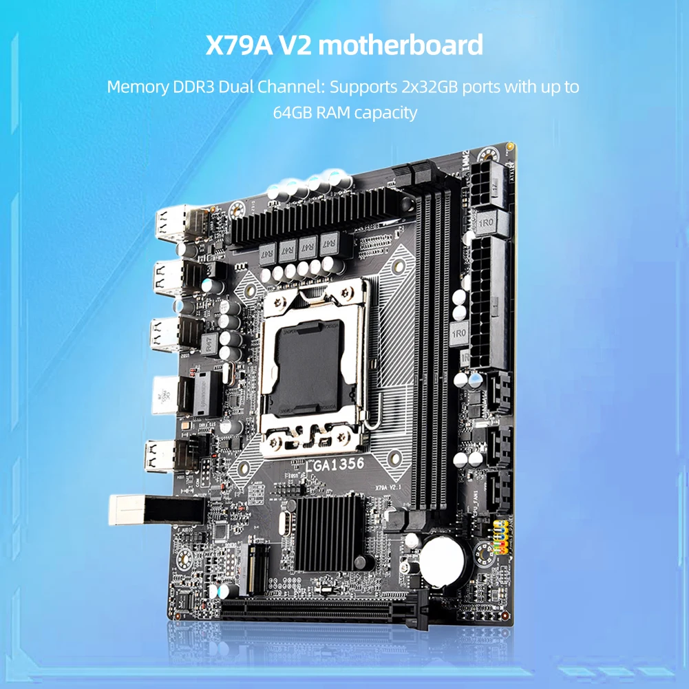 

Материнская плата X79A V2 для компьютера, плата M.2 NVME M-ATX 64 Гб LGA1356 2 DDR3 для настольного компьютера, 8-контактный 24-контактный интерфейс питания
