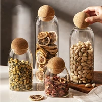 Open Ball Cork Lead-free Glass Jar with Lid Bottle Storage Tank Coffee Cereals Candy Bean Nut Transparent Kitchen Containe