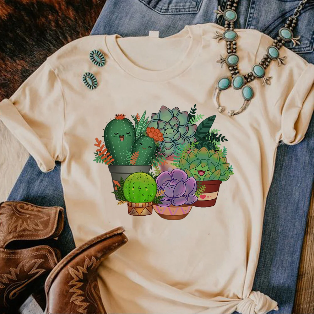 

Женская дизайнерская уличная футболка кактус, женская дизайнерская уличная одежда в стиле аниме