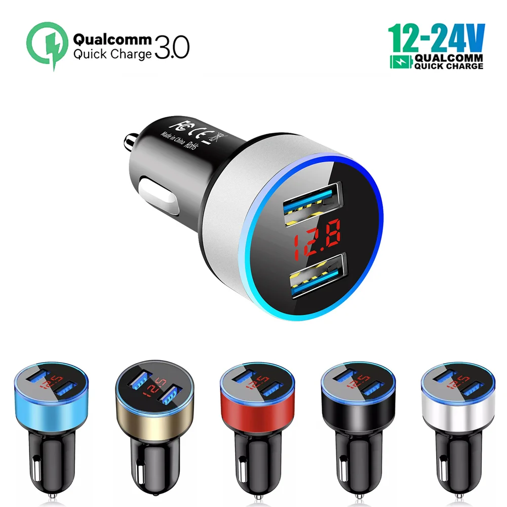 Dual USB Car Charger 3.1A QC3.0 LED Digital Fast Charging Charger Auto Cigarette Lighter Adapter 12V 24V For IPhone Xiaomi