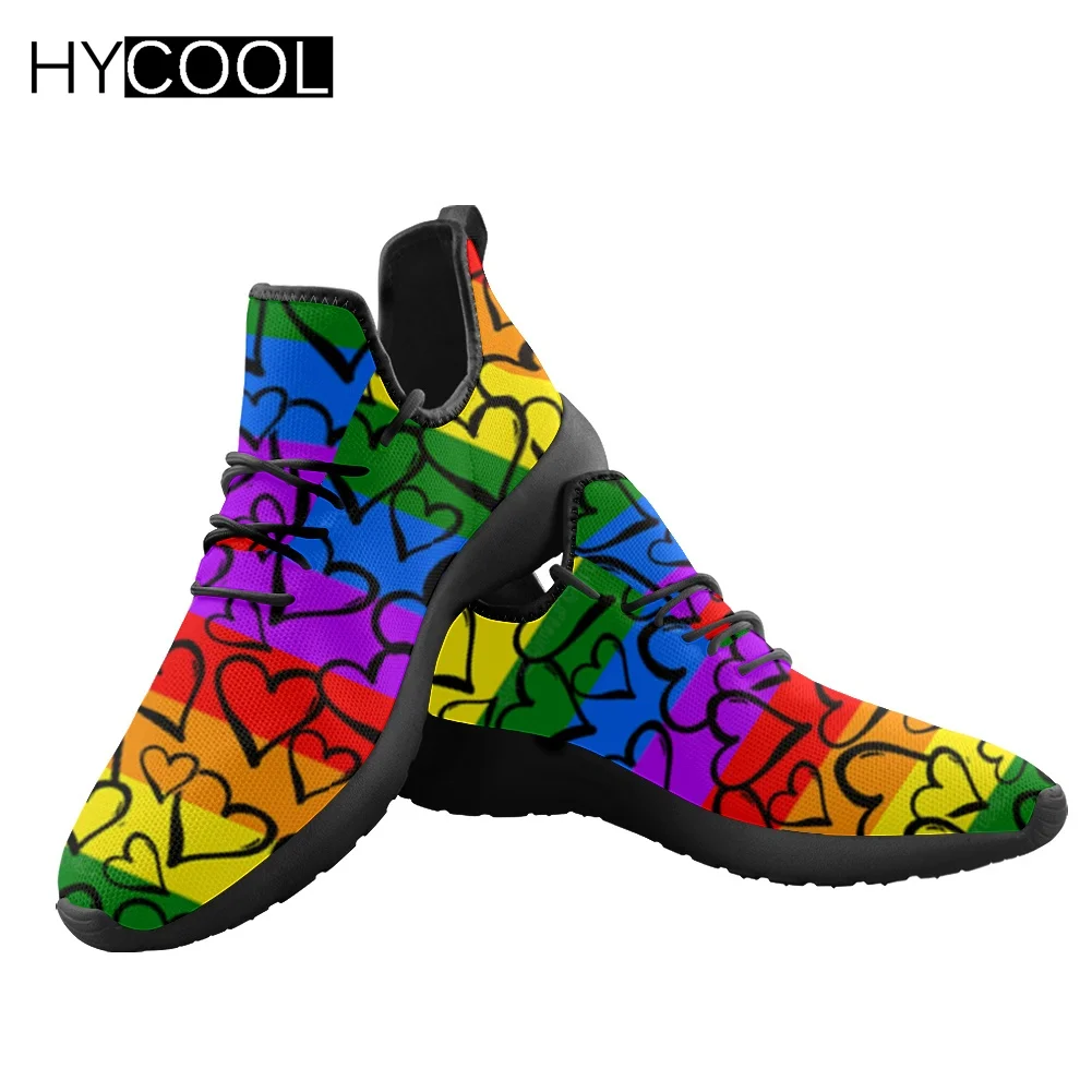 

HYCOOL 2022 Fashion Men Sport Shoes Rainbow Heart Pattern Women Soft Sneaker Lightweight For Walking Unisex Outdoor Mesh Knit