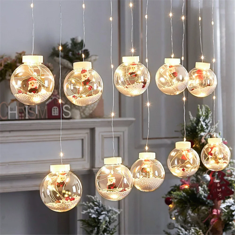 

Xmas Christmas Ball Santa LED Curtain Light String Christmas Tree Decoration For Home Party New Year Gifts Navidad Decor