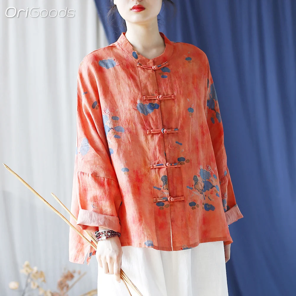 Оригинальная рубашка большого размера для женщин с цветочным принтом 100% ткань
