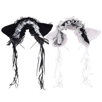 2022 women ruffles lace headband plush cat ears ribbon bell lolita cosplay hair hoop gothic lolita