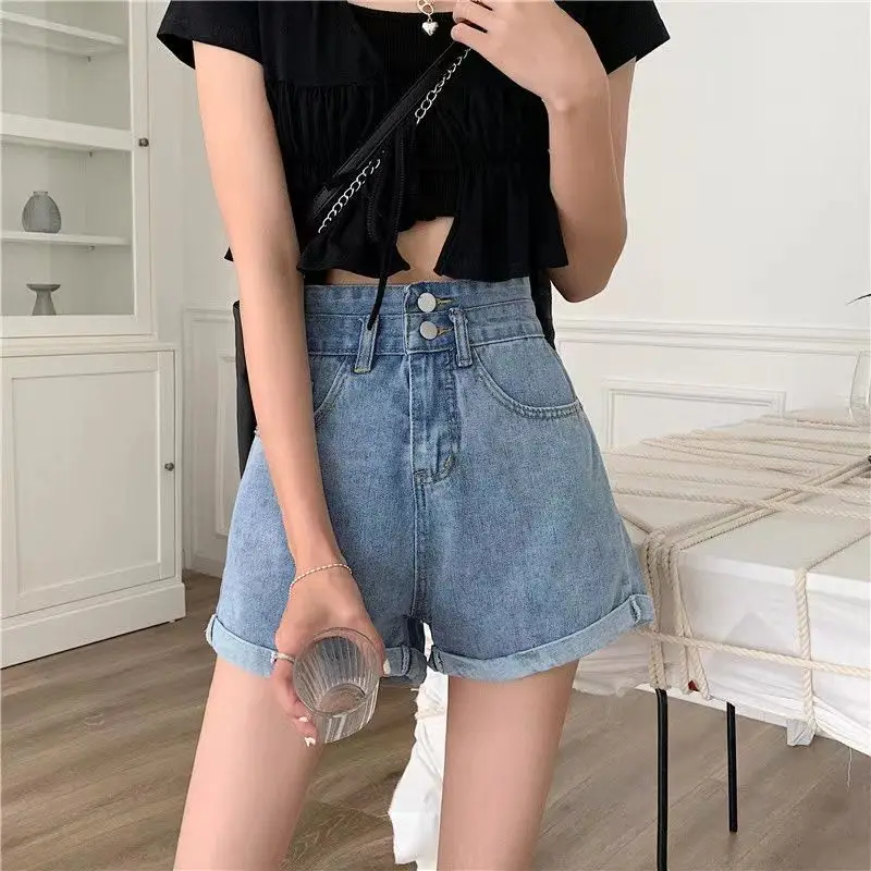 2022 New Casual High Waist Denim Shorts Women's Summer Pockets Slim Design Straight Jeans Short Women's Shorts Women's