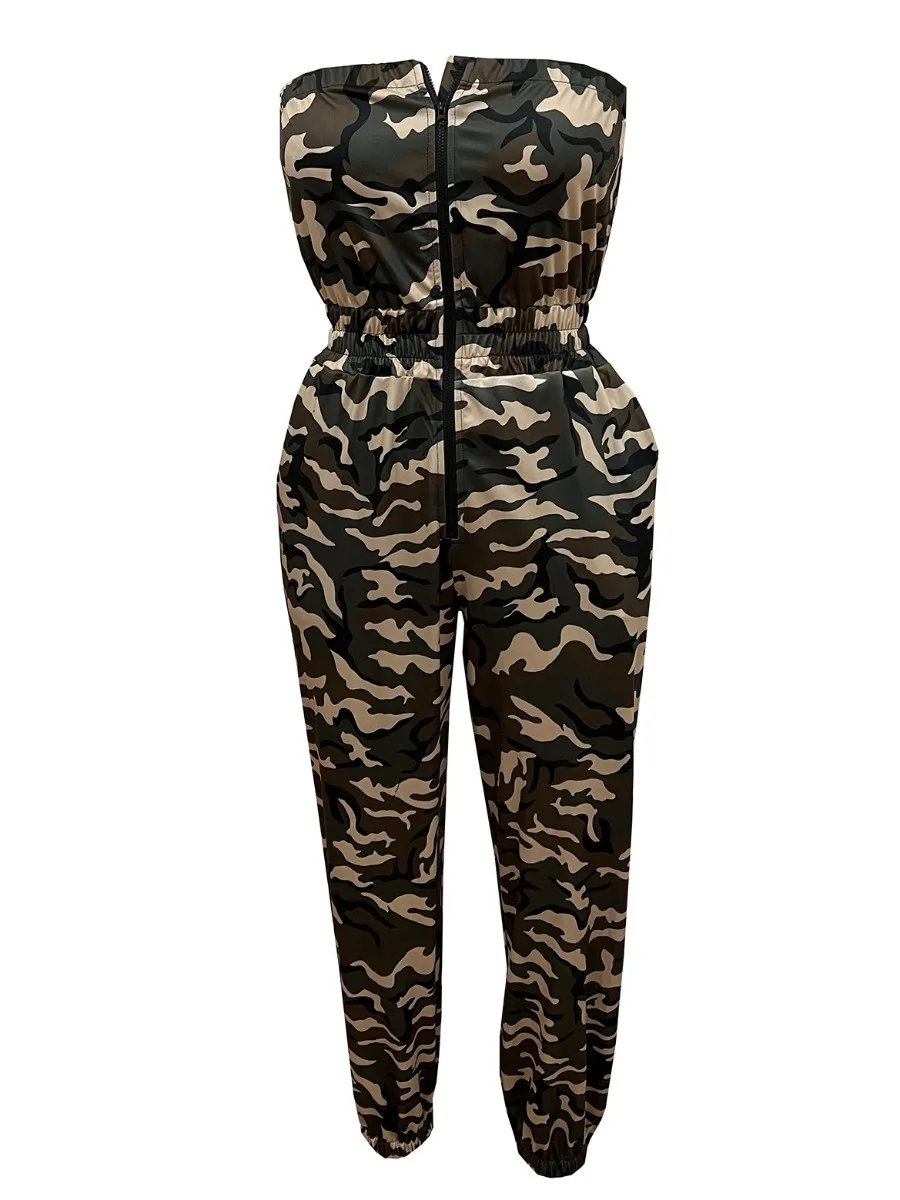LW Zipper Design Camo Print Cargo Jumpsuit Sexy Sleeveless Women Camouflage Printed Jumpsuits 2023 NEW women's clothing Jumpsuit