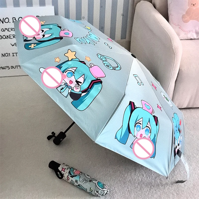 Kawaii Hatsune Miku DIY узоры Полностью автоматический складной универсальный зонт