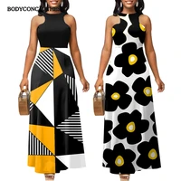 bodyconclothes evening dresses for women with sleeveless elegant fashion maxi dress summer geometric pattern print robe femme