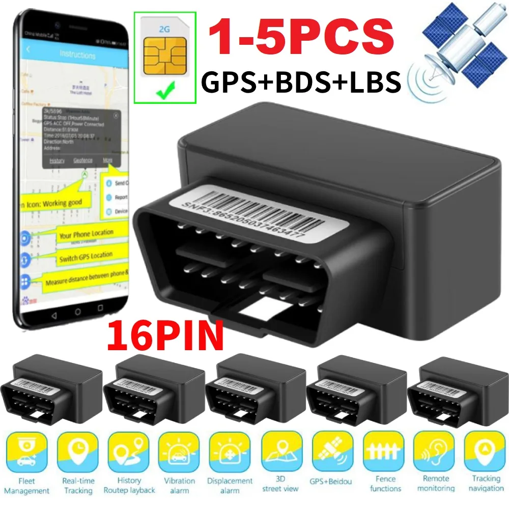 Автомобильный GPS-Трекер OBD II, водонепроницаемый, 2G, GSM, SIM-карта, устройство слежения за транспортными средствами, 16 контактов, GPS, BDS, LBS-локатор, встроенная позиционирующая антенна