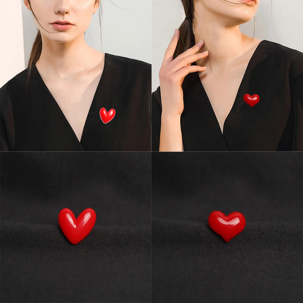 

1PC Small Red Heart Brooch for Couples Gift Wedding Party Jewelry Brooches Cute Resin Heart Shaped Love Pins For Women Lovers