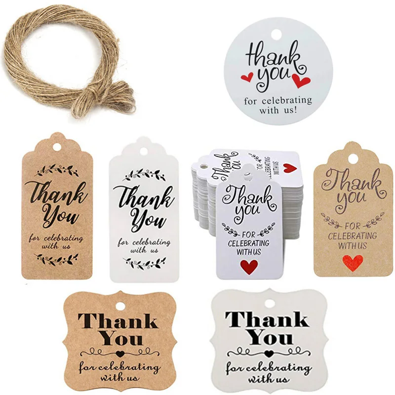 

100 Pcs Kraft Paper Labels Handmade Thank You Labels Wedding Birthday Christmas Party Supplies Gift Packaging Label Decoration