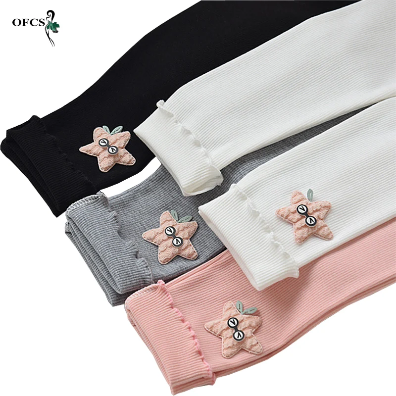 

Лидер продаж, детские брюки, тонкие полосатые однотонные дышащие вязаные брюки в Корейском стиле для девочек, простые леггинсы