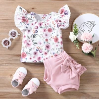 fashion baby girl outfit summer baby set newborn flower print flying sleeve topsbow briefs 2 pcs sets baby girl clothes 0 18m