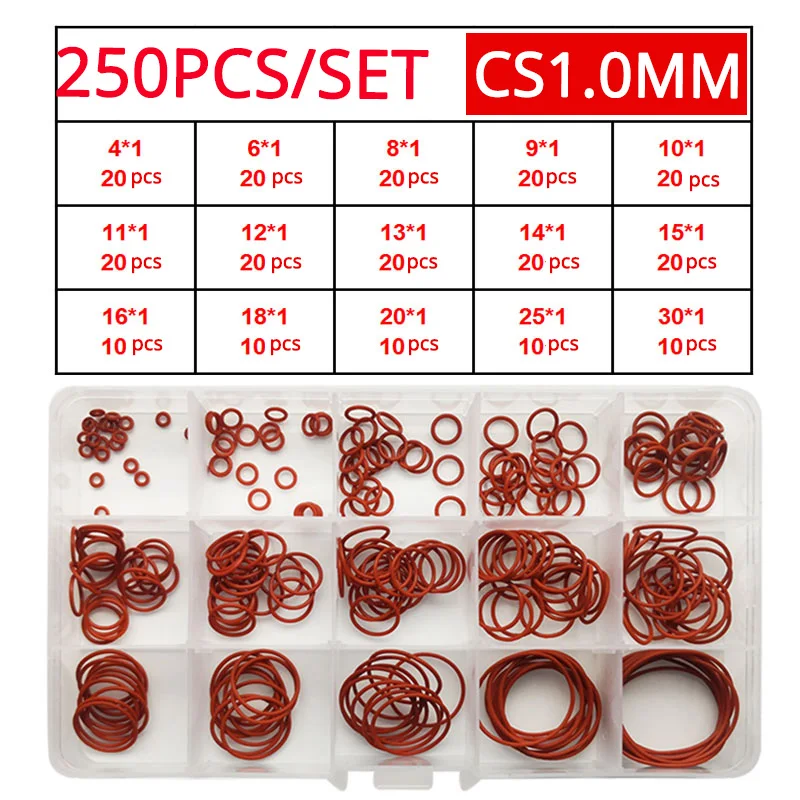 VMQ O Ring Seal Gasket Thickness CS 1/1.5/2/2.4/3.1mm Silicone Rubber Insulated Waterproof Washer Round Shape Nontoxi Red Kit |